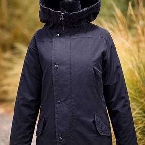 CMFR Men’s Black Down Parka Jacket with Leather Trim – Size M